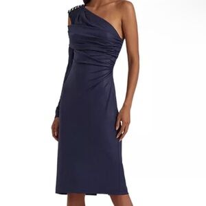 Lauren Ralph Lauren Navy One-Shoulder Draped Dress – Size 14 – NWOT